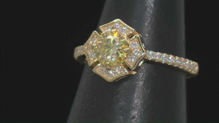 Yellow And Colorless Moissanite 14k Yellow Gold Over Silver Ring 1.10ctw DEW. Video Thumbnail