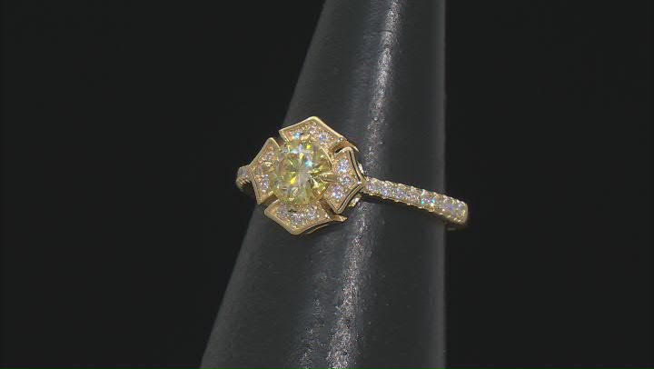 Yellow And Colorless Moissanite 14k Yellow Gold Over Silver Ring 1.10ctw DEW. Video Thumbnail