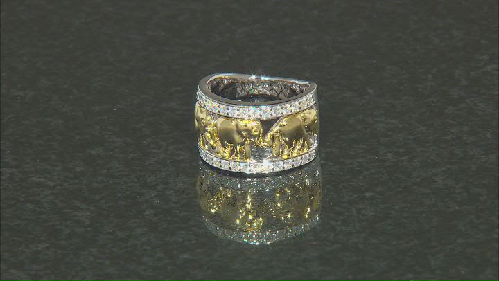 Moissanite Platineve and 14k Yellow Gold Over Silver Elephant Ring .64ctw DEW. Video Thumbnail