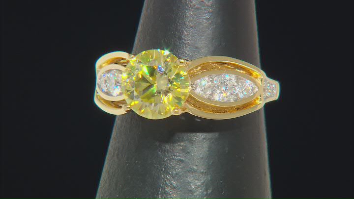 Yellow And Colorless Moissanite 14k Yellow Gold Over Silver Ring 2.32ctw DEW. Video Thumbnail