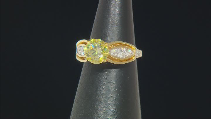 Yellow And Colorless Moissanite 14k Yellow Gold Over Silver Ring 2.32ctw DEW. Video Thumbnail