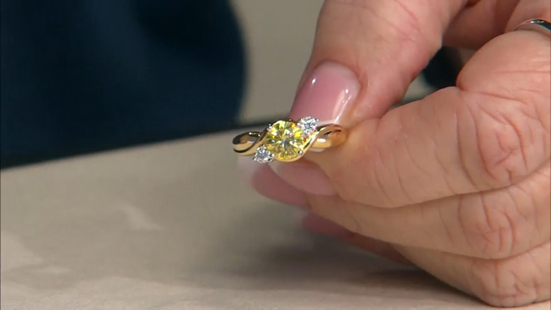 Yellow And Colorless Moissanite 14k Yellow Gold Over Silver Ring 1.40ctw DEW. Video Thumbnail
