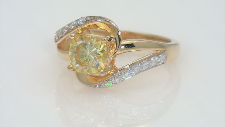 Yellow And Colorless Moissanite 14k Yellow Gold Over Siver Ring 2.12ctw DEW. Video Thumbnail