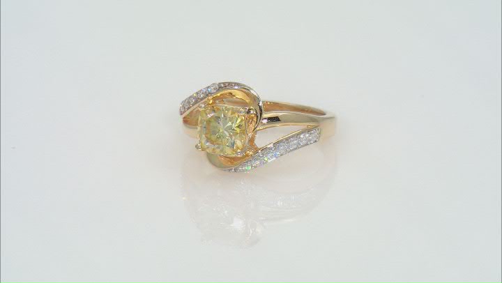 Yellow And Colorless Moissanite 14k Yellow Gold Over Siver Ring 2.12ctw DEW. Video Thumbnail
