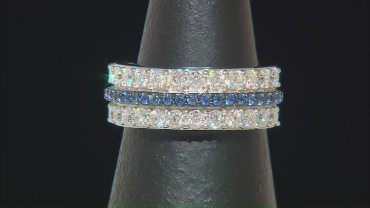 Moissanite And Blue Sapphire Platineve Band Ring 1.04ctw DEW Video Thumbnail