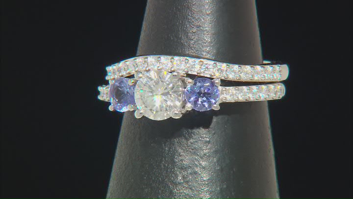 Moissanite And Tanzanite Platineve Ring And Band 1.48ctw DEW. Video Thumbnail