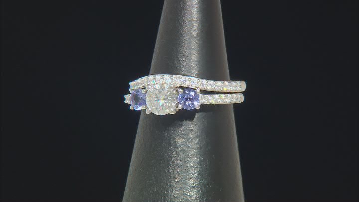 Moissanite And Tanzanite Platineve Ring And Band 1.48ctw DEW. Video Thumbnail