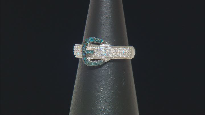Moissanite & Blue Diamond Platineve Buckle Ring .74ctw DEW. Video Thumbnail