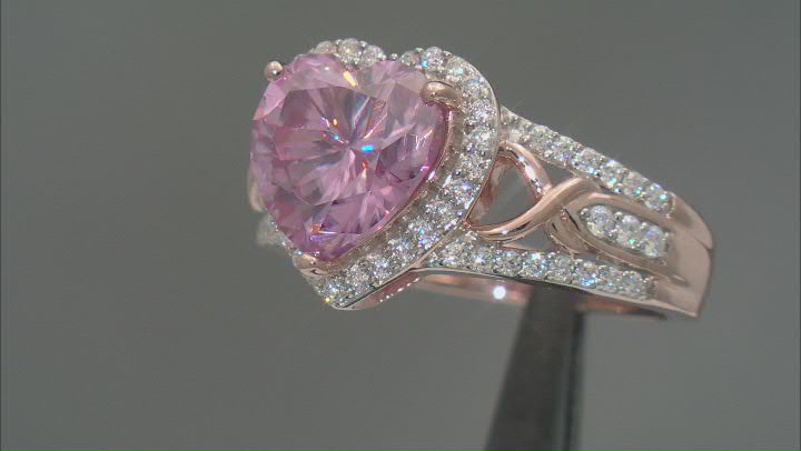 Pink And Colorless Moissanite 14k Rose Gold Over Silver Heart Ring 4.38ctw DEW Video Thumbnail