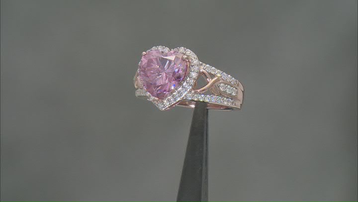 Pink And Colorless Moissanite 14k Rose Gold Over Silver Heart Ring 4.38ctw DEW Video Thumbnail