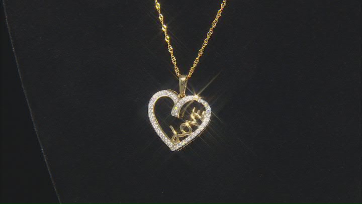 Moissanite 14k Yellow Gold Over Silver Heart And Love Pendant .57ctw DEW Video Thumbnail