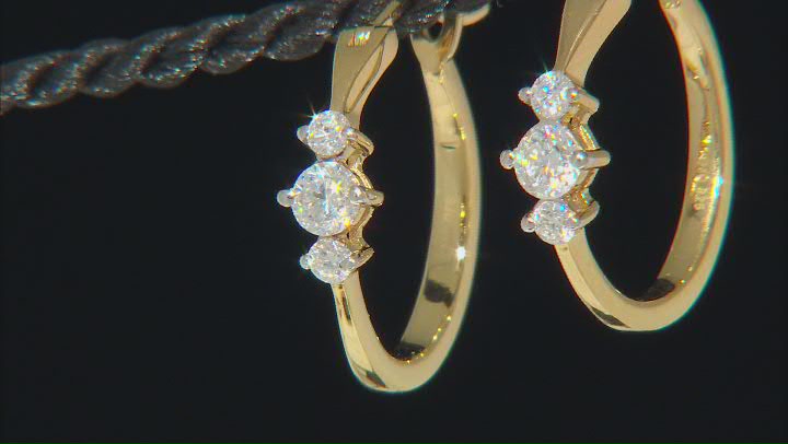 Moissanite 14k Yellow Gold Over Sterling Silver Hoop Earrings .48ctw DEW. Video Thumbnail
