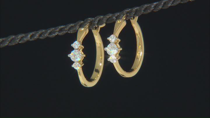 Moissanite 14k Yellow Gold Over Sterling Silver Hoop Earrings .48ctw DEW. Video Thumbnail
