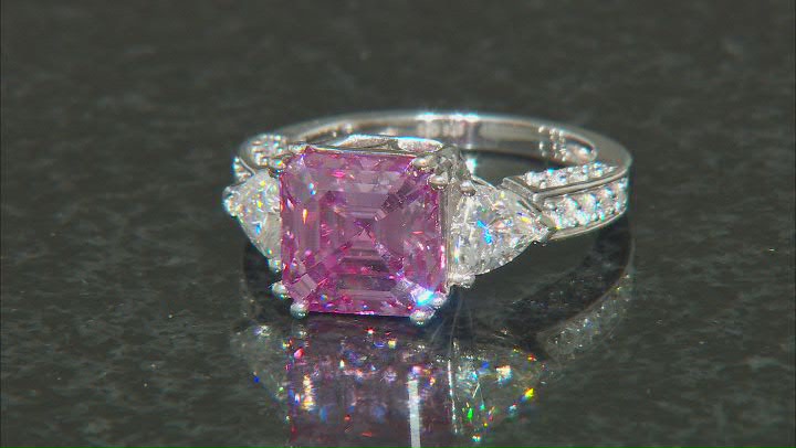 Pink and Colorless Moissanite Platineve Ring 5.10ctw DEW Video Thumbnail