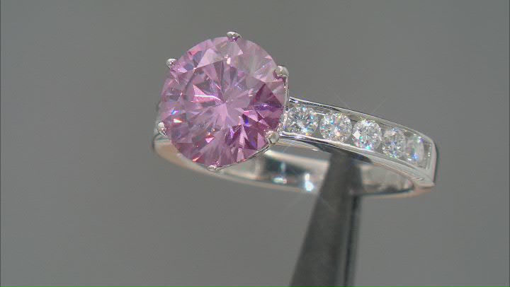 Pink and Colorless Moissanite Platineve Ring 4.20ctw DEW Video Thumbnail