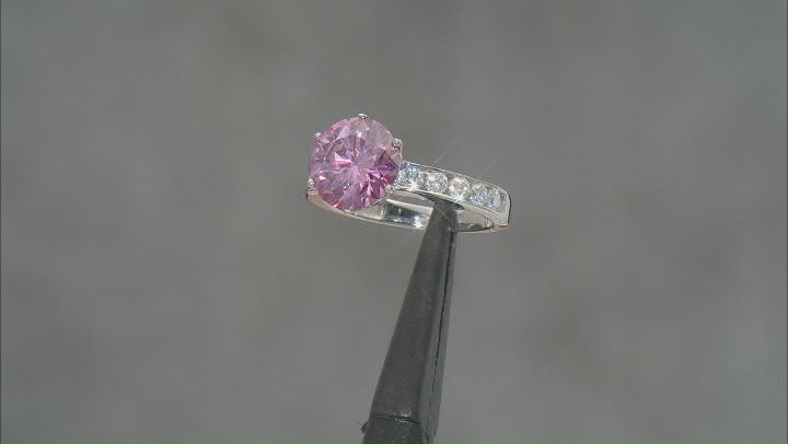 Pink and Colorless Moissanite Platineve Ring 4.20ctw DEW Video Thumbnail