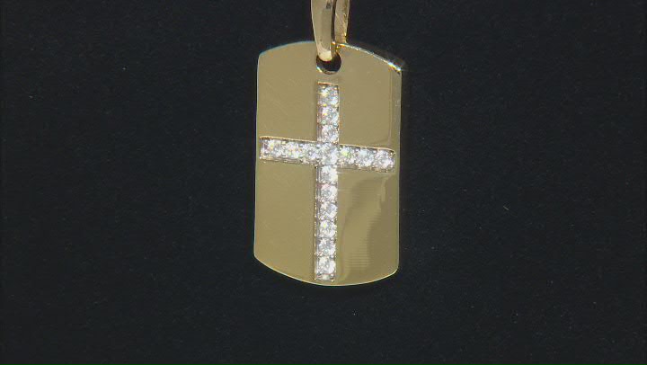 Moissanite 14k Yellow Gold Over Sterling Silver Cross Dog Tag Pendant .51ctw DEW Video Thumbnail