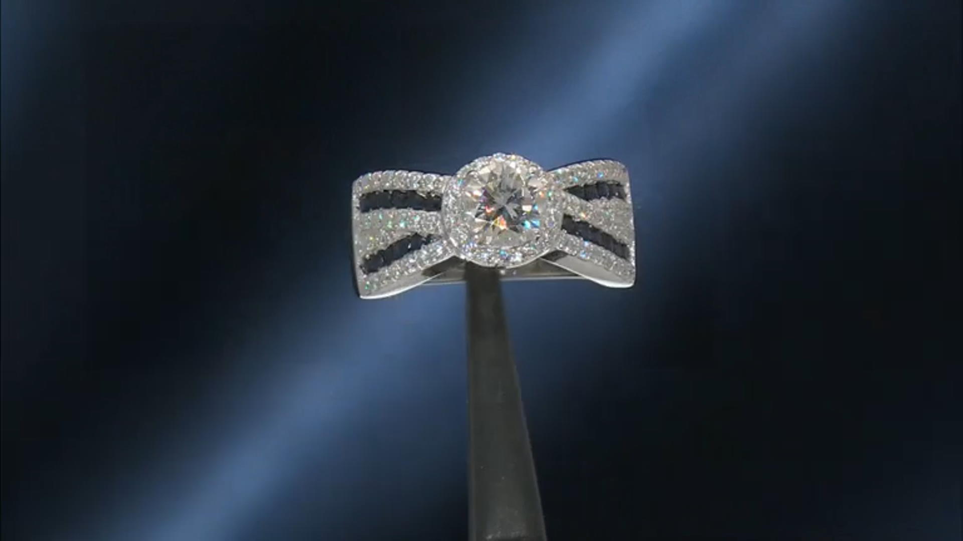 Moissanite And Blue Sapphire Platineve Crossover Ring 1.66ctw DEW. Video Thumbnail