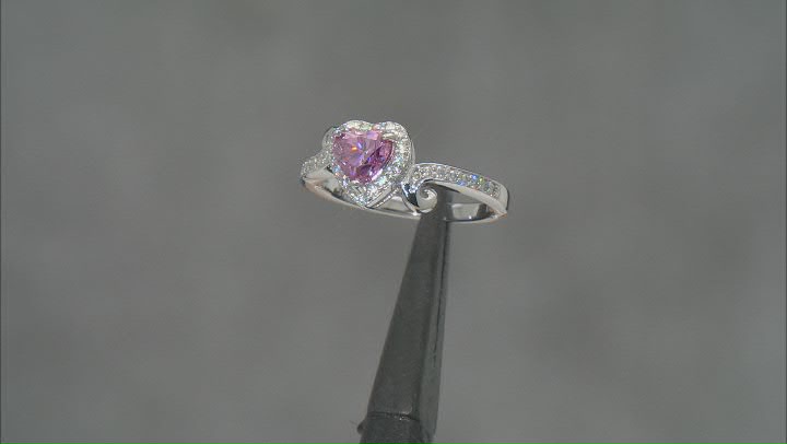 Pink And Colorless Moissanite Platineve Heart Ring 1.13ctw DEW. Video Thumbnail