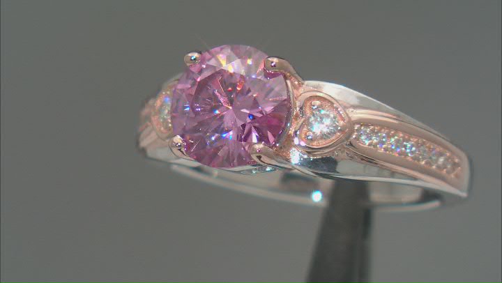 Pink And Colorless Moissanite Two Tone Ring 2.12ctw DEW. Video Thumbnail