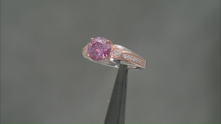 Pink And Colorless Moissanite Two Tone Ring 2.12ctw DEW. Video Thumbnail