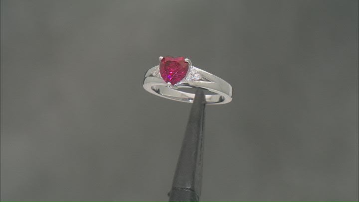 Red And Colorless Moissanite Platineve Heart Ring 1.32ctw DEW. Video Thumbnail