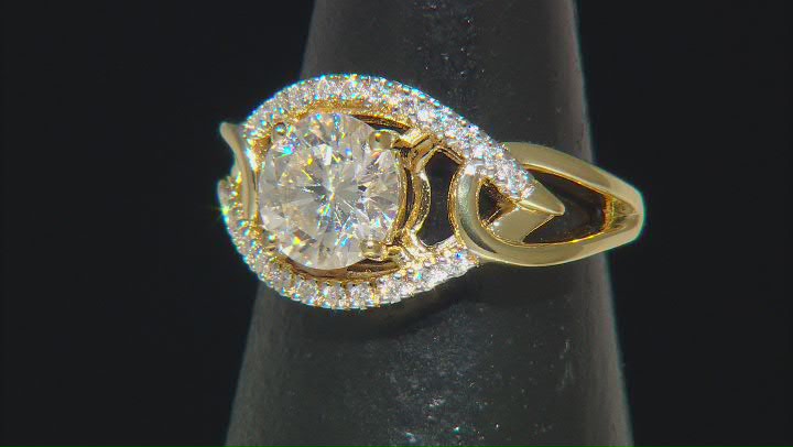 Moissanite 14k Yellow Gold Over Silver Crossover Design Ring 2.12ctw DEW. Video Thumbnail