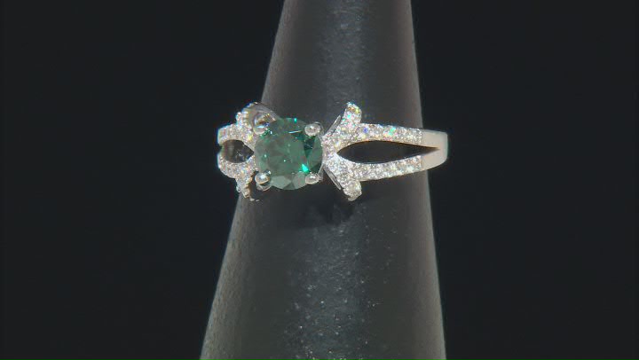 Green And Colorless Moissanite Platineve Bow Design Ring 1.36ctw DEW. Video Thumbnail
