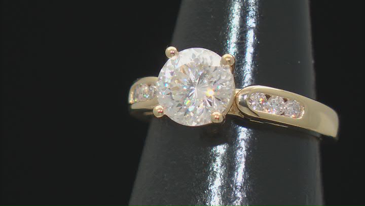 Moissanite Inferno Cut 14k Yellow Gold Over Silver Engagement Ring 2.35ctw DEW. Video Thumbnail