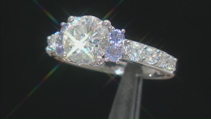 Moissanite And Tanzanite Platineve Ring 2.42ctw DEW. Video Thumbnail
