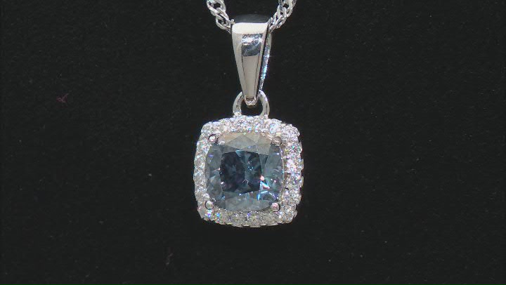 Blue And Colorless Moissanite Platineve Halo Pendant 1.50ctw DEW. Video Thumbnail