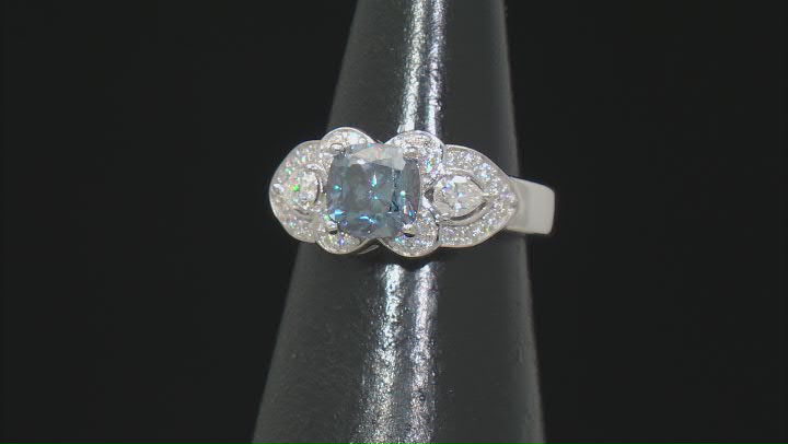 Blue And Colorless Moissanite Platineve Ring 2.18ctw DEW. Video Thumbnail