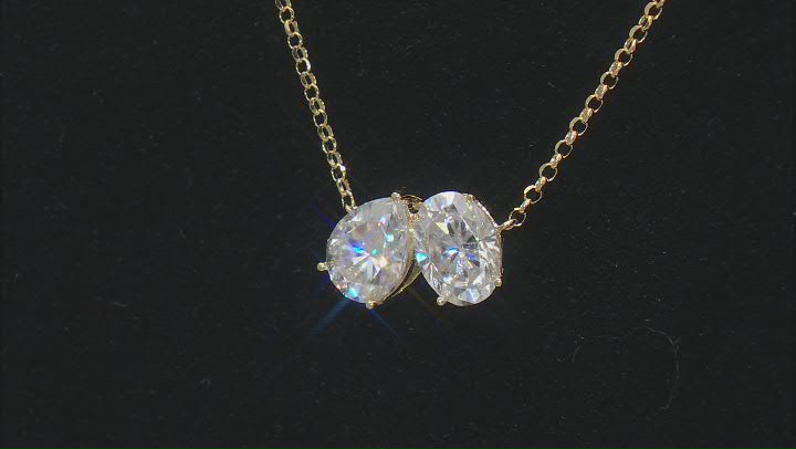 Moissanite 14k Yellow Gold Over Silver Two Stone Necklace 2.60ctw DEW. Video Thumbnail