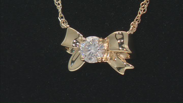 Moissanite 14k Yellow Gold Over Silver Bow Necklace .60ct DEW Video Thumbnail