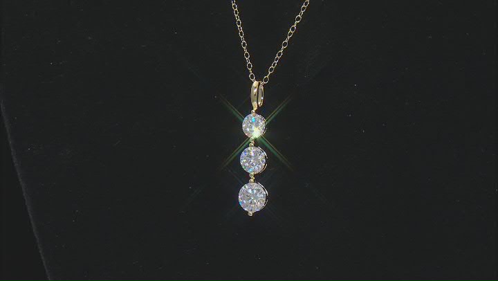 Moissanite 14k Yellow Gold Over Sterling Silver 3-Stone Pendant 1.90ctw DEW Video Thumbnail