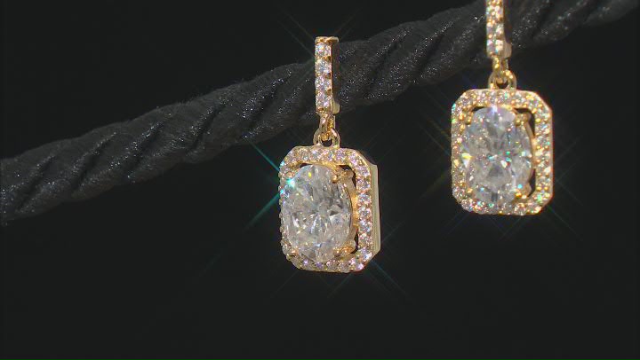 Moissanite 14k Yellow Gold Over Sterling Silver Halo Earrings 3.60ctw DEW. Video Thumbnail