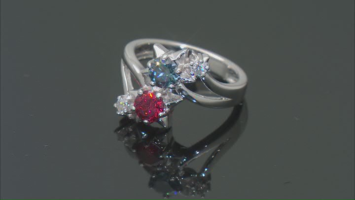 Red And Blue with Colorless Moissanite Star Ring 1.12ctw DEW Video Thumbnail