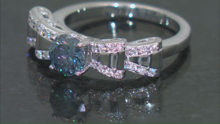 Blue And Colorless Moissanite Platineve Bow Ring 1.08ctw DEW. Video Thumbnail