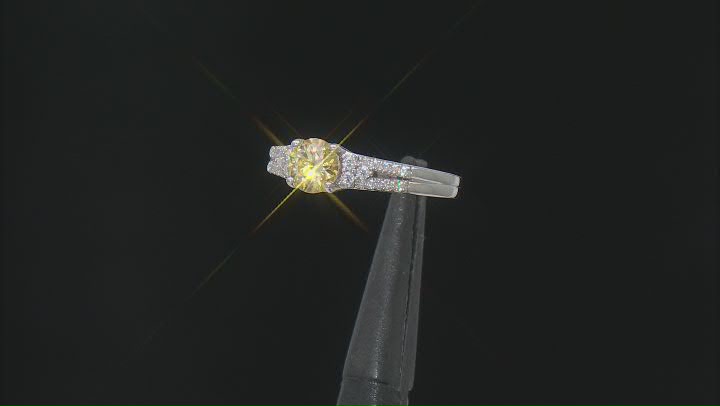 Yellow And Colorless Moissanite  Platineve Ring 1.16ctw DEW. Video Thumbnail