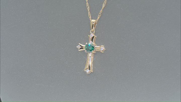 Green And Colorless Moissanite 14k Yellow Gold Over Silver Cross Pendant .92ctw DEW. Video Thumbnail