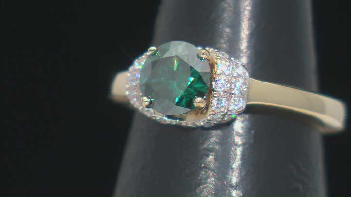 Green And Colorless Moissanite 14k Yellow Gold Over Silver Ring 1.52ctw DEW. Video Thumbnail