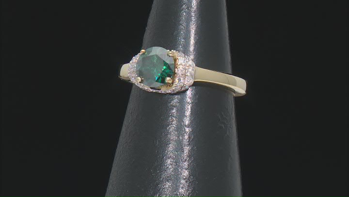 Green And Colorless Moissanite 14k Yellow Gold Over Silver Ring 1.52ctw DEW. Video Thumbnail