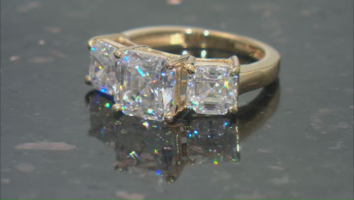 Moissanite 14k Yellow Gold Over Silver Three Stone Ring 4.86ctw DEW. Video Thumbnail