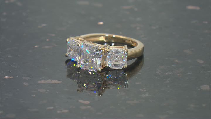 Moissanite 14k Yellow Gold Over Silver Three Stone Ring 4.86ctw DEW. Video Thumbnail