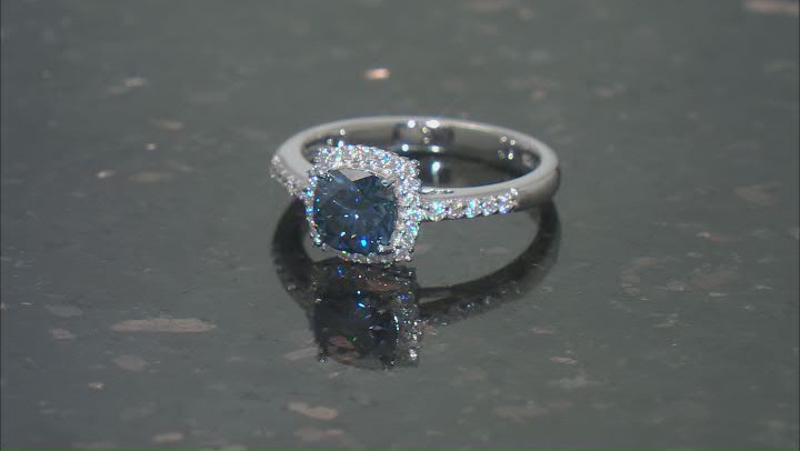 Navy Blue And Colorless Moissanite Platineve Halo Ring 
1.44ctw DEW. Video Thumbnail