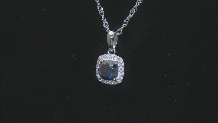 Navy Blue And Colorless Moissanite Platineve Halo Pendant 1.30ctw DEW Video Thumbnail