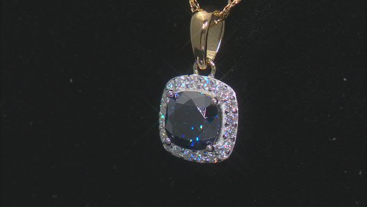 Navy Blue And Colorless Moissanite 14k Yellow Gold Over Silver Halo Pendant 1.30ctw DEW Video Thumbnail