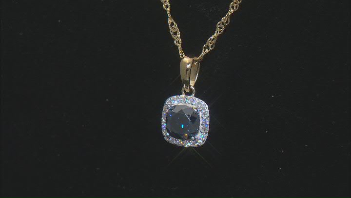 Navy Blue And Colorless Moissanite 14k Yellow Gold Over Silver Halo Pendant 1.30ctw DEW Video Thumbnail