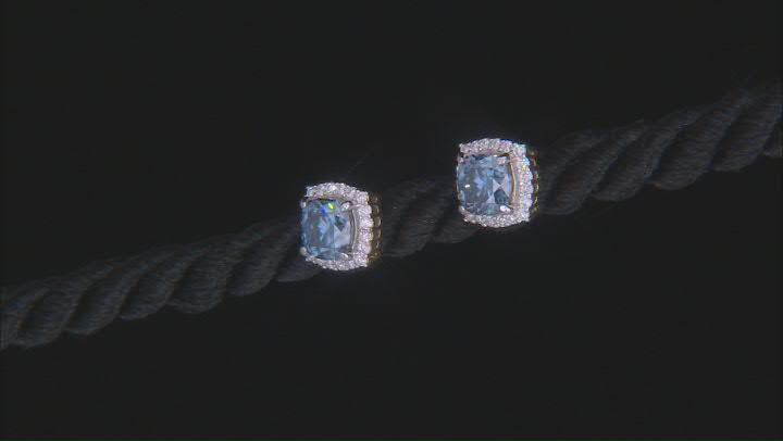 Navy Blue And Colorless Moissanite 14k Yellow Gold Over Silver Earrings 1.60ctw DEW. Video Thumbnail