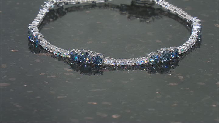 Navy Blue And Colorless Moissanite Platineve Tennis Bracelet 6.96ctw DEW. Video Thumbnail